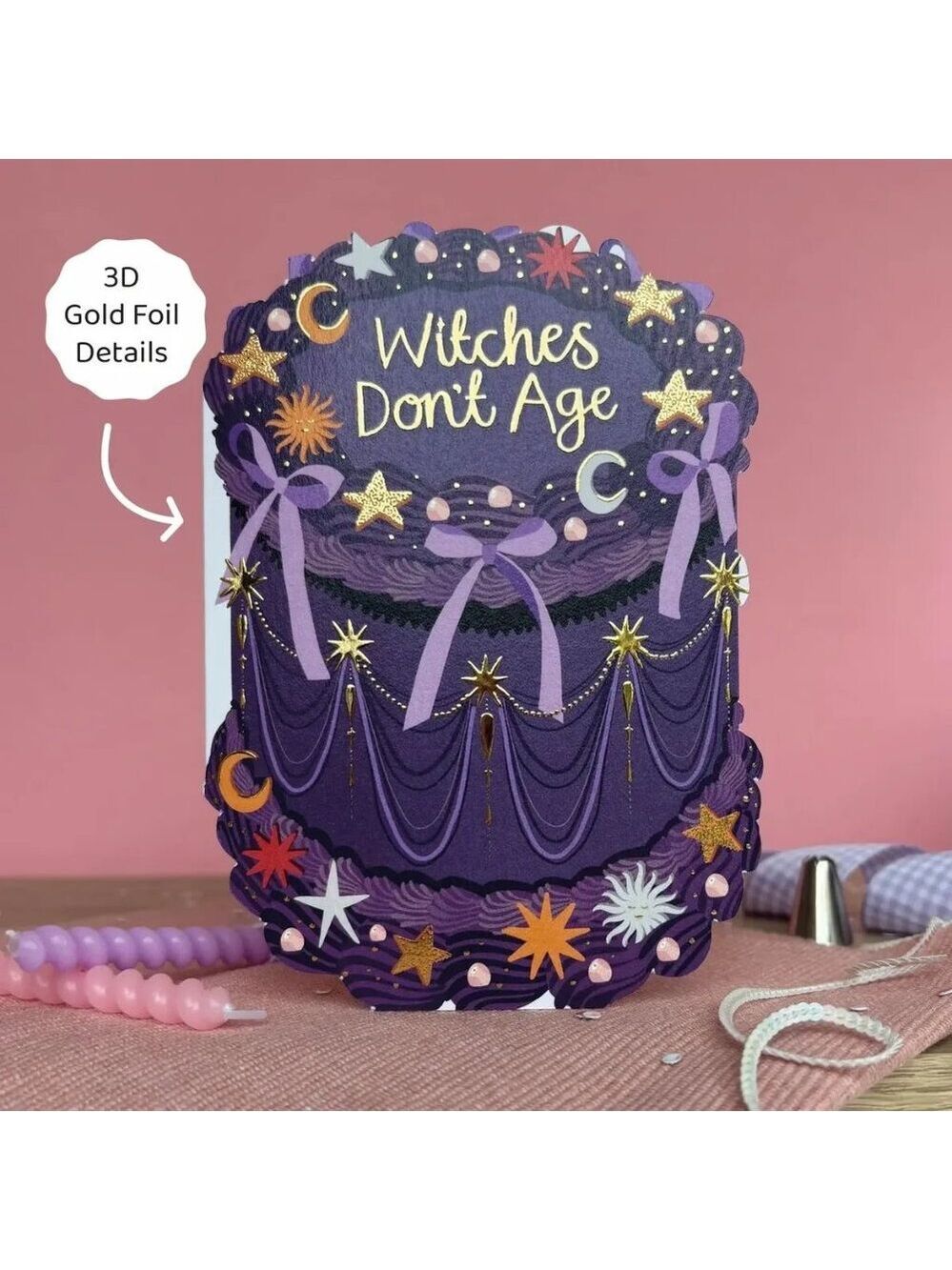 ($6) Birthday Cake Shaped Birthday Cards - Witches Don't Age